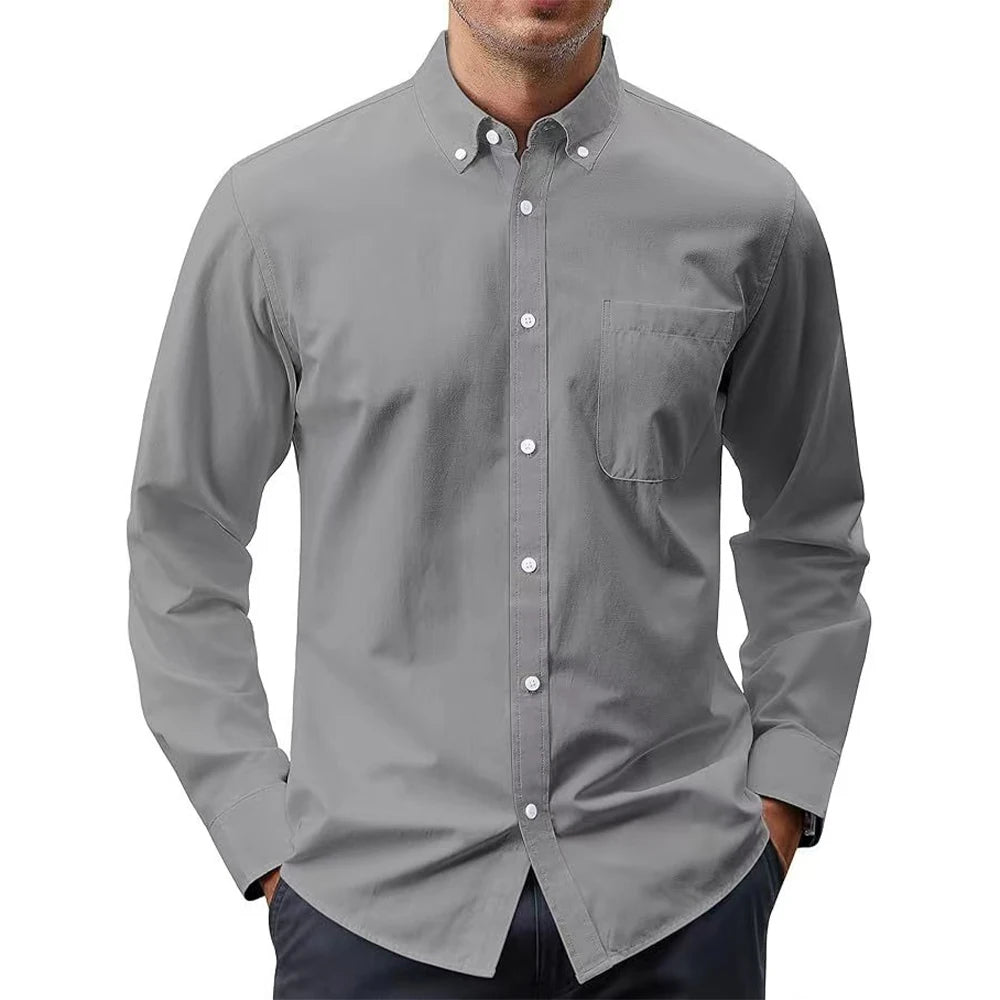 New Zealand 2025 New Oxford Men's Shirt 70% Cotton, Long Sleeve, Solid Color Turn-Down Blouse | Strylez Virtual Try-On