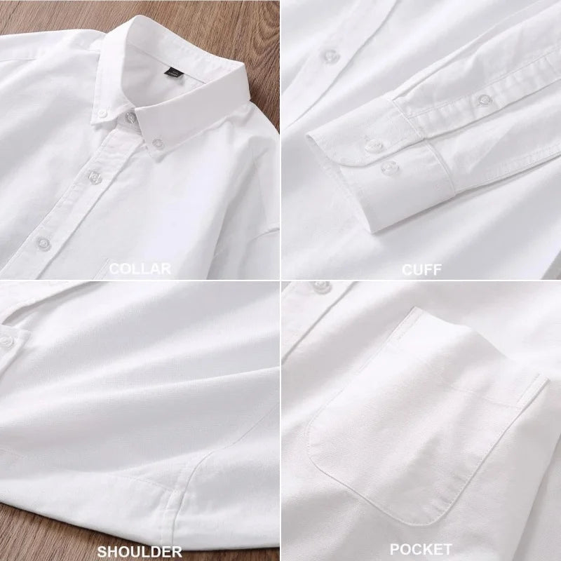 Quality New 100% Cotton Oxford Shirt Long Sleeve For Men's Social Dress Shirts Soft Comfortable Regular Fit Casual Man Clothing