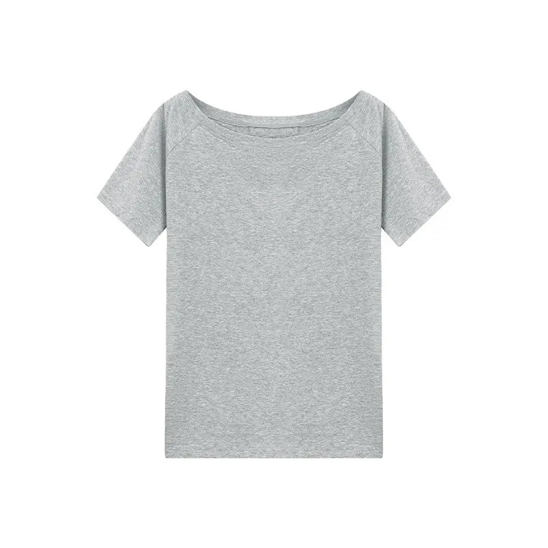 Women T-Shirts Off-Shoulder Short Sleeve Solid Summer Chic Loose Casual Tops - Korean Street Trend NZ | Strylez App Try-On