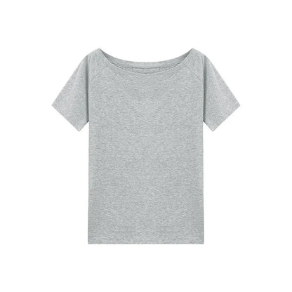 T-shirts Women Niche Design Off Shoulder Solid Short Sleeve Summer Chic Loose Casual Daily Simple Sexy Korean Trendy Street Tops