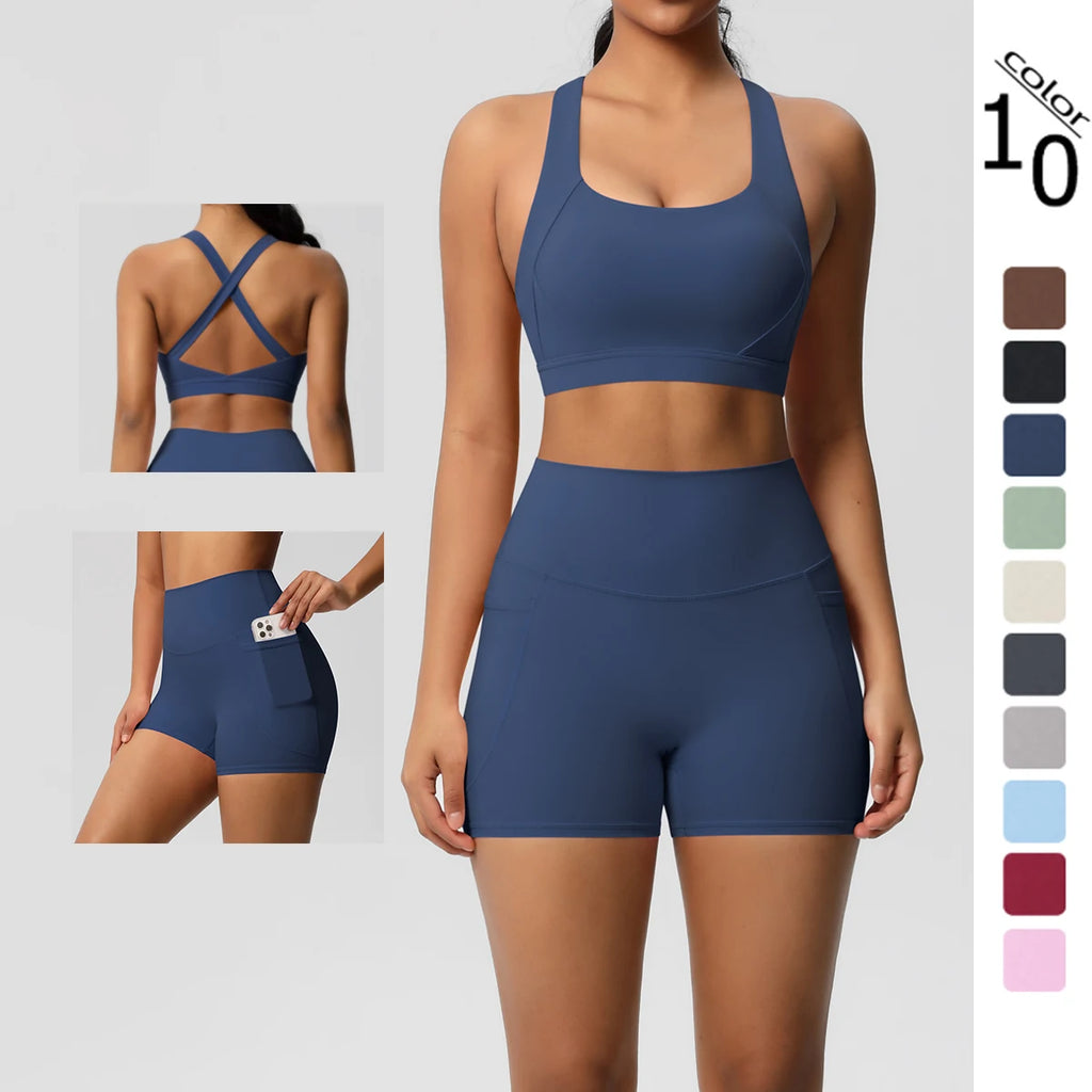 2-Piece Pocketed Yoga Set for Women | Gym Wear Tracksuit & Leggings with Bra & Shorts | New Zealand | Strylez Virtual Try-On