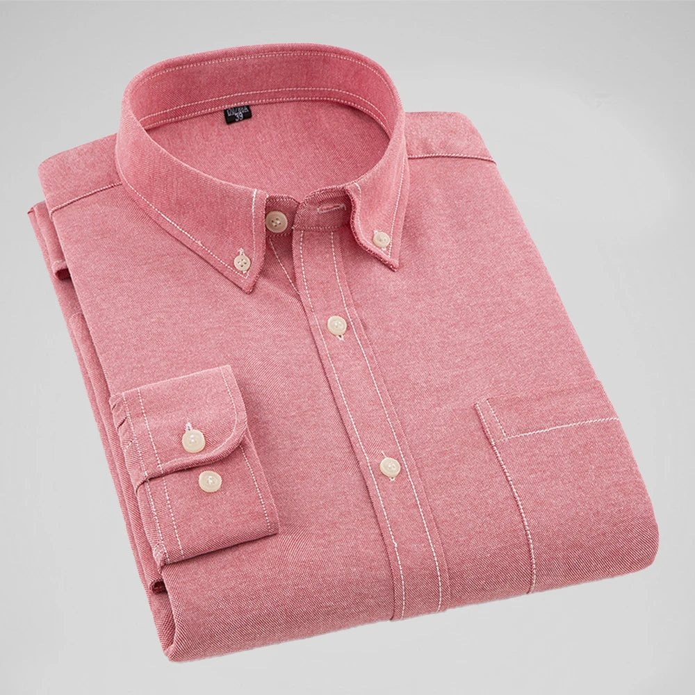 New Zealand 2025 New Oxford Men's Shirt 70% Cotton, Long Sleeve, Solid Color Turn-Down Blouse | Strylez Virtual Try-On