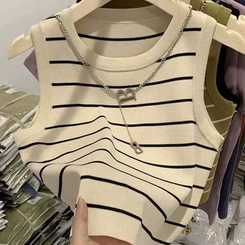 New Zealand Women's Striped Stretch Vest Top - Basic Versatile Short Tank 2025 | Strylez Virtual Try-On
