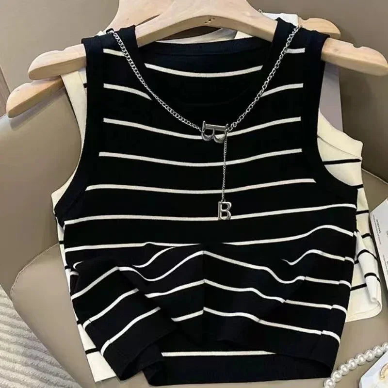 New Zealand Women's Striped Stretch Vest Top - Basic Versatile Short Tank 2025 | Strylez Virtual Try-On