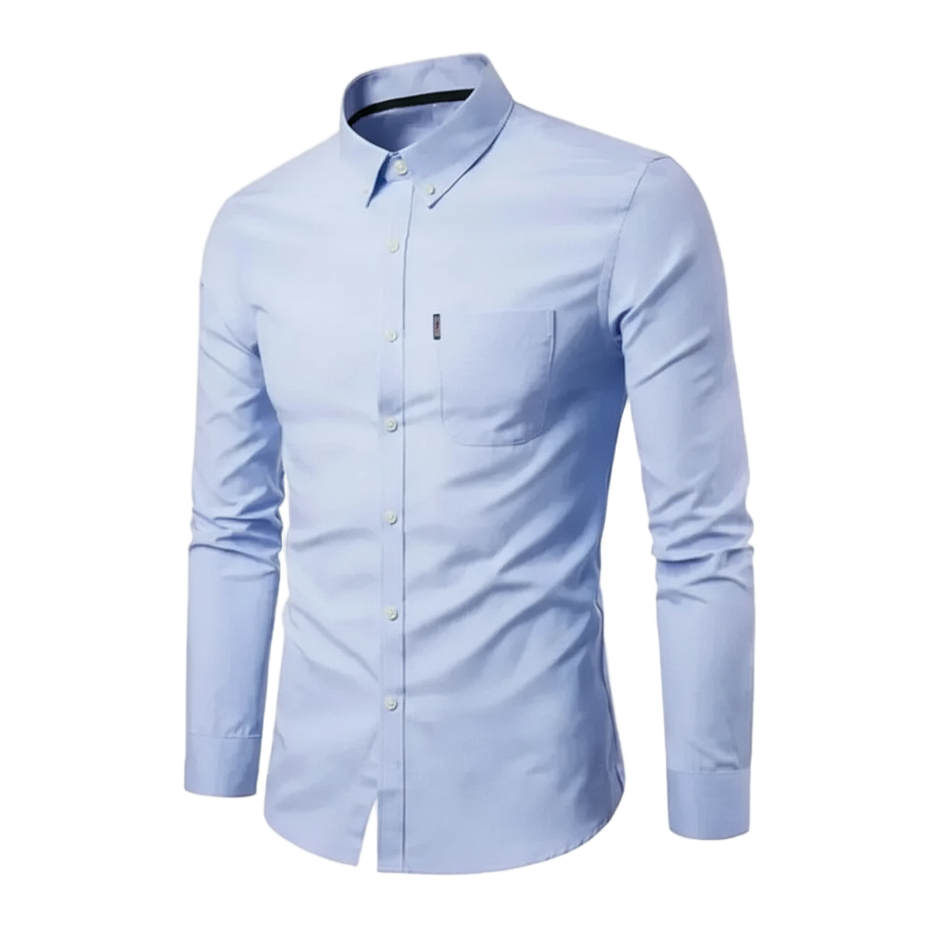 Oxford Quick-Dry No-Iron Men’s Shirt - Solid Slim Fit Long Sleeve Casual to Formal Lapel Collar | NZ Strylez Virtual Try-On
