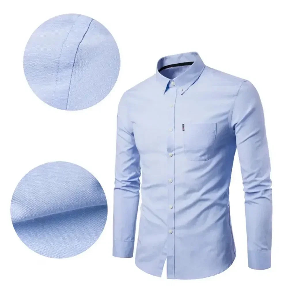 Oxford Quick-Dry No-Iron Men’s Shirt - Solid Slim Fit Long Sleeve Casual to Formal Lapel Collar | NZ Strylez Virtual Try-On
