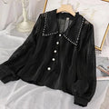 Women Peter Pan Collar Hollow-Out Shirt - Solid Elegant Top, French Style, New Zealand, Strylez Virtual Try-On