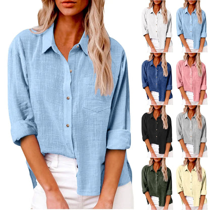 Women's Blouse Casual Shirt Tops 2025 Spring Women Cotton Linen  Long Sleeve Shirts Женский Топ Camicette Donna Estive Chemise