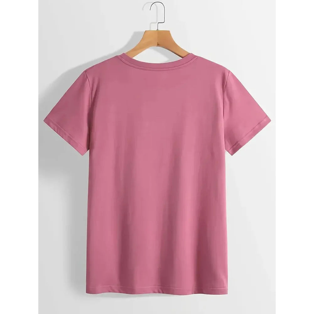 Plus Size Women’s T‑Shirt 2024 Summer Heart & Dog Footprint Print—Soft Elastic Casual Top, NZ Street Fashion | Strylez Virtual Try‑On
