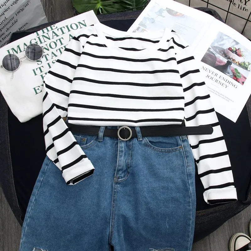 Striped Long Sleeve T-Shirt for Women – Try It On with Our Virtual Mirror App and Love the Fit!