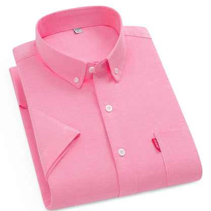 2025 New Men's Oxford Shirts Luxury Short Sleeve Summer Casual 100% Cotton High Quality Solid Color Business Social Yellow Tops