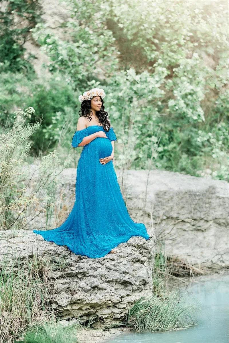 Long Maternity Photography Props Pregnancy Dress Photography Maternity Dresses for Photo Shoot Pregnant Dress Lace Maxi Gown