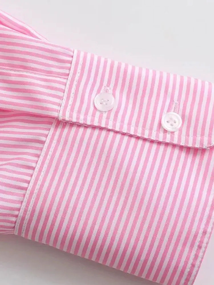 Striped Loose Shirts With Pocket for Women, Long Sleeve, Button-up Blouses, Chic Tops, Female Fashion