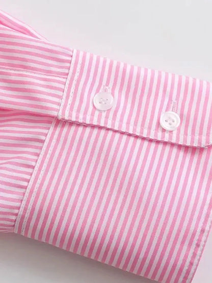 Striped Loose Shirts With Pocket for Women, Long Sleeve, Button-up Blouses, Chic Tops, Female Fashion