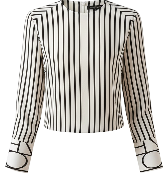 Stripe Print Women’s Blouse - O-Neck Long Sleeve Top, Casual Loose Fit - New Zealand | Strylez Virtual Try-On