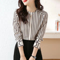 Stripe Print Women’s Blouse - O-Neck Long Sleeve Top, Casual Loose Fit - New Zealand | Strylez Virtual Try-On