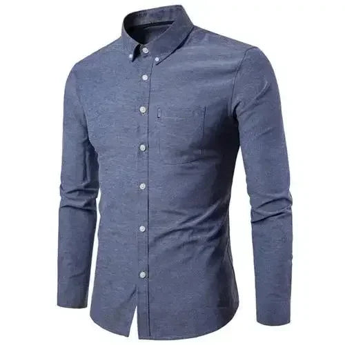 Oxford Quick-Dry No-Iron Men’s Shirt - Solid Slim Fit Long Sleeve Casual to Formal Lapel Collar | NZ Strylez Virtual Try-On