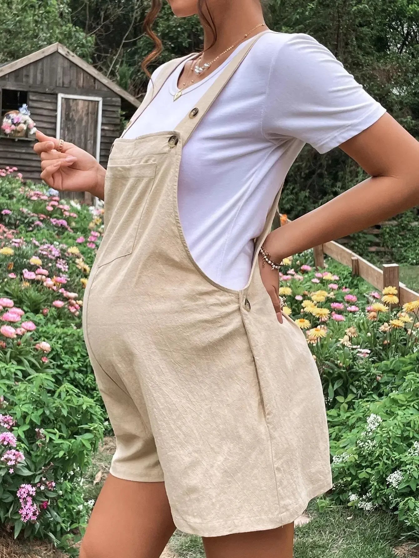 Maternity Jumpsuits Knee-length Plus Size Summer Fashion Pregnant Woman Rompers Solid Color Pregnancy Overalls Cotton Clothes