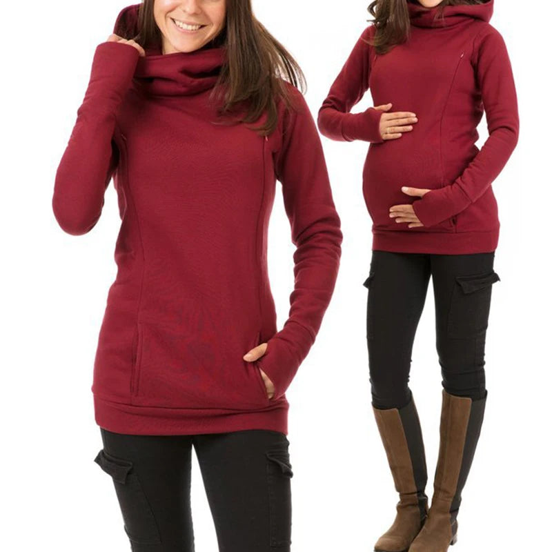 Maternity Autumn and Winter Sweatshirt Nursing Maternity Long Sleeves Hooded Breastfeeding Hoodie Pregnant Women Hooded Sweater