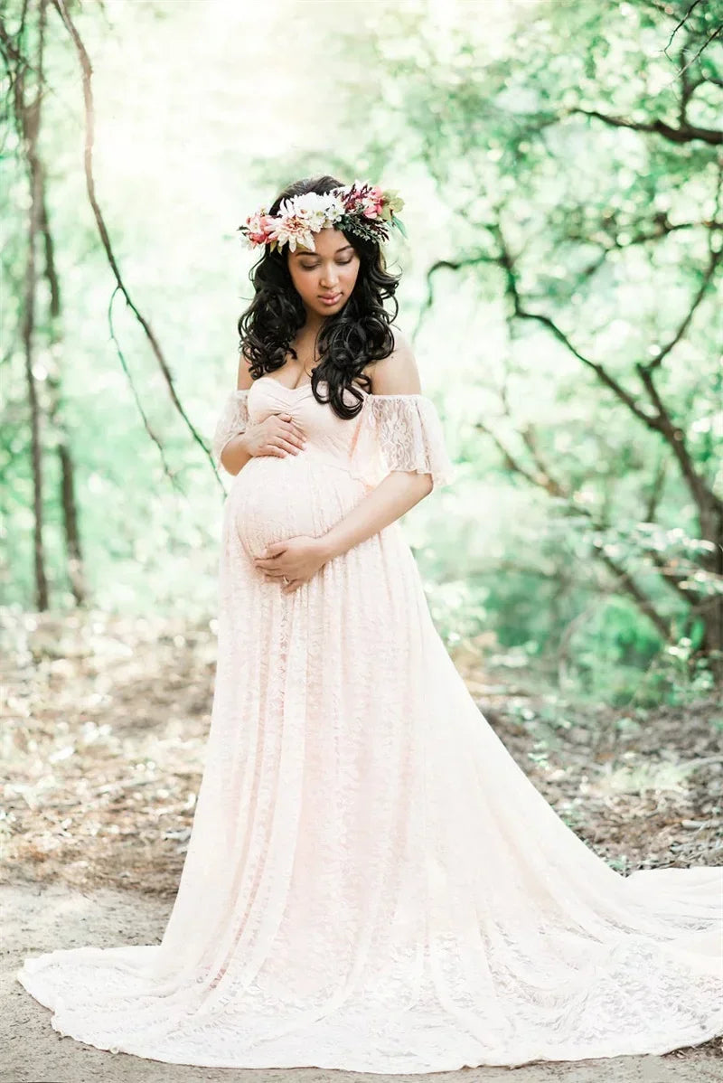 Long Maternity Photography Props Pregnancy Dress Photography Maternity Dresses for Photo Shoot Pregnant Dress Lace Maxi Gown