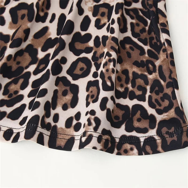 Women's 2024 Leopard Print A-Line Midi Skirt with Bow & Pockets