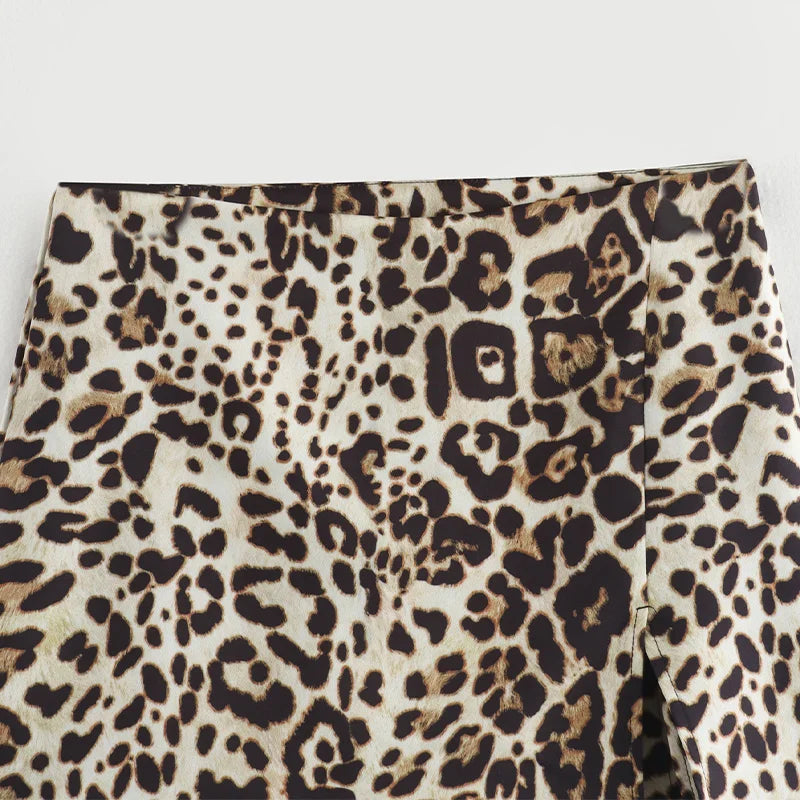Leopard Print High-Waist Mini Skirt Shorts with Side Zipper for Women