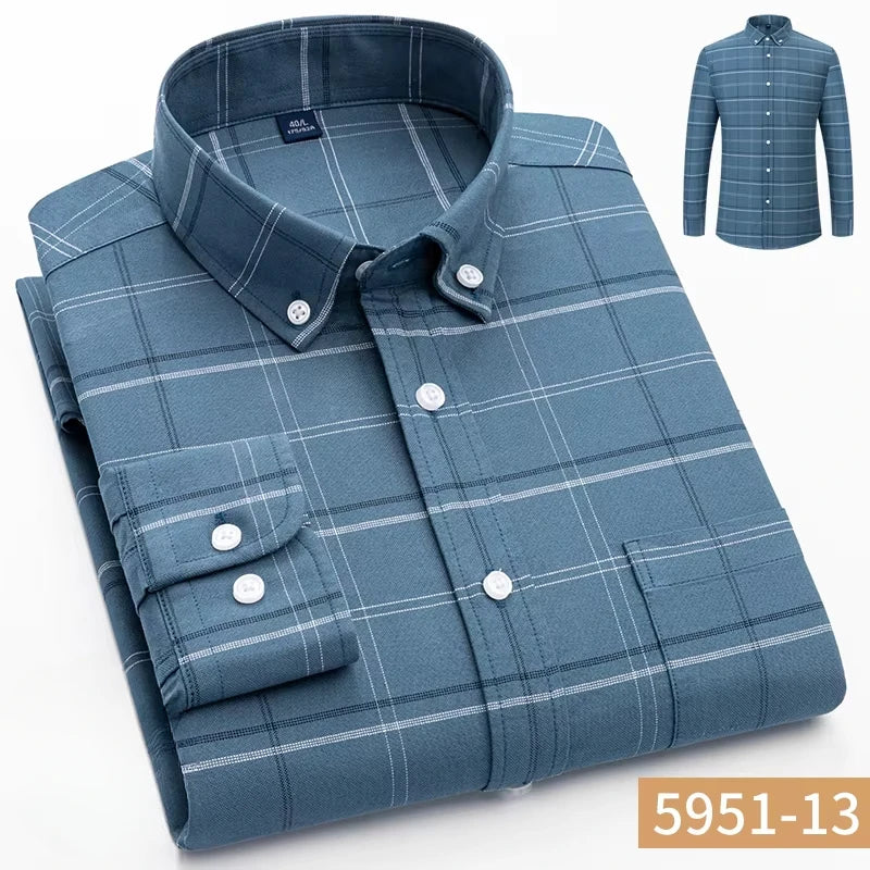 100%cotton Oxford long sleeve shirts for men long-sleeve slim fit formal plain shirt casual elegant plaid tops black clothes