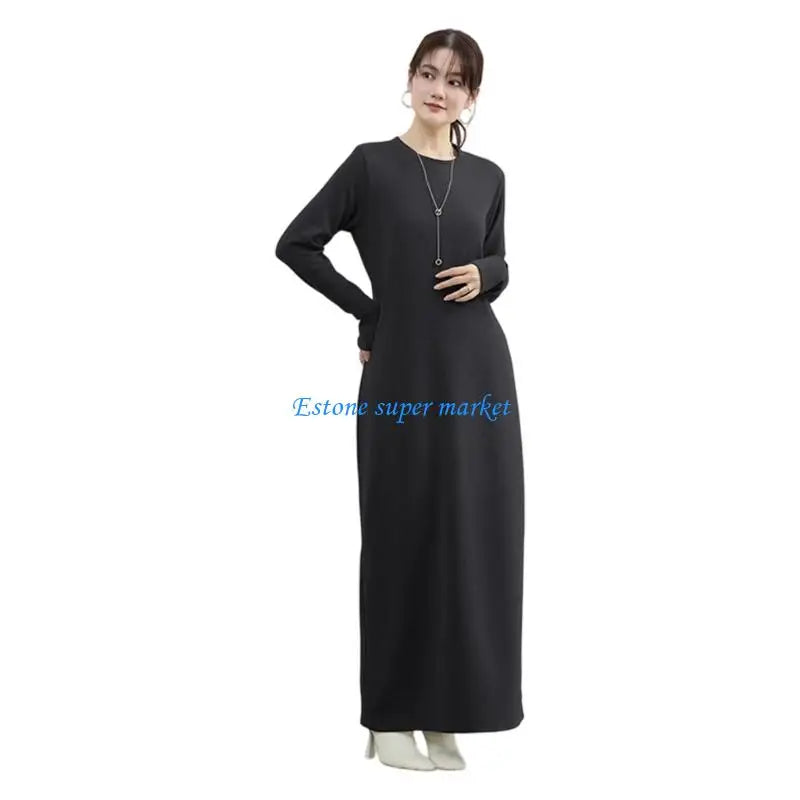 090B Maternity Vertical Stripe Dress Long Sleeve Dress Round Neck Pregnancy Clothes
