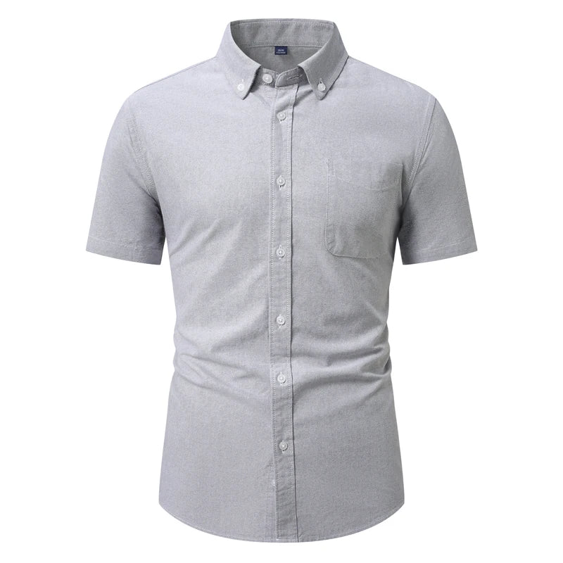 Men's Oxford Short Sleeve Shirt - Slim Fit Button-Down, Casual Summer Top, Breathable & Comfortable - New Zealand | Strylez Virtual Try-On