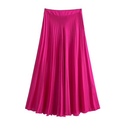 Playful Pink Pleated Midi Skirt – Summer High Waist Fairycore Ruched Skirt for Women’s Evening Vibes