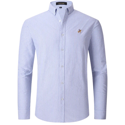 New Pure Cotton Oxford Embroidered Horse Casual Without Pocket Solid Shirt Men's Long Sleeve Dress Shirts Men Business Slim Fit