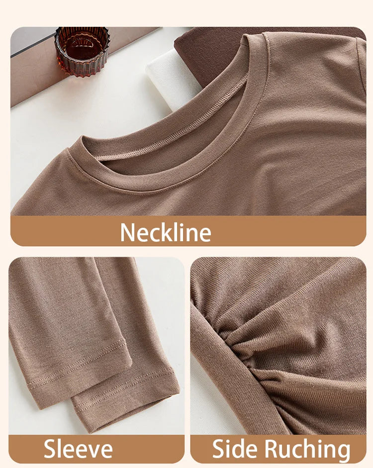 Maternity Spring Fall Round Neck Long-Sleeved Slim Thin Section Bottoming Shirt Pregnant Women's Solid Elastic Soft Homewear