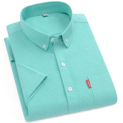 2025 New Men's Oxford Shirts Luxury Short Sleeve Summer Casual 100% Cotton High Quality Solid Color Business Social Yellow Tops