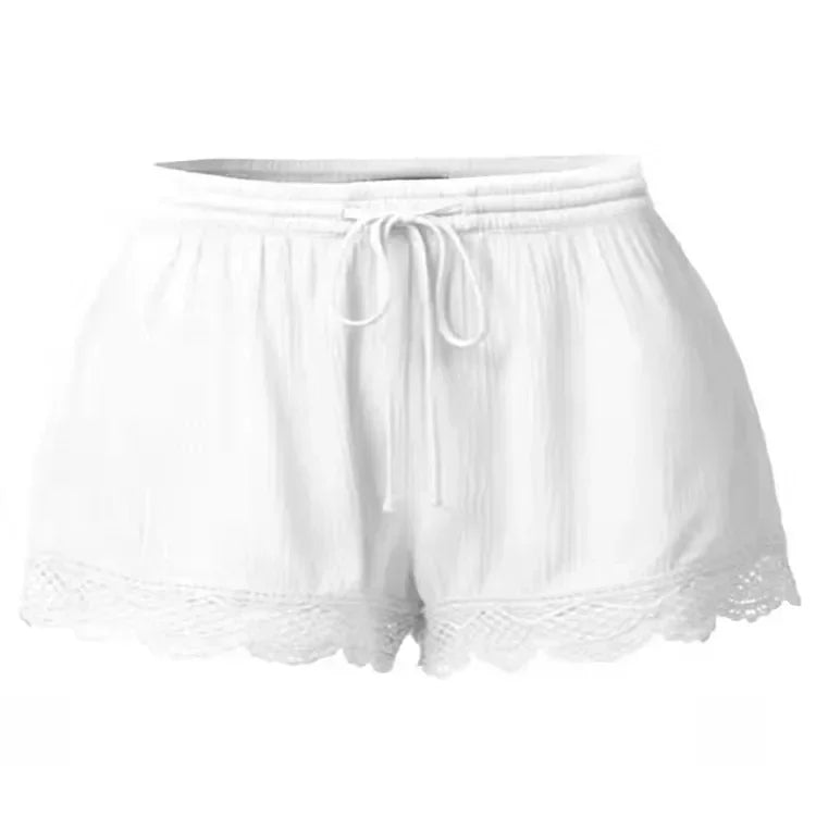 Women’s Plus Size Lace Trim Lounge Shorts with Drawstring Waist