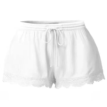 Women’s Plus Size Lace Trim Lounge Shorts with Drawstring Waist