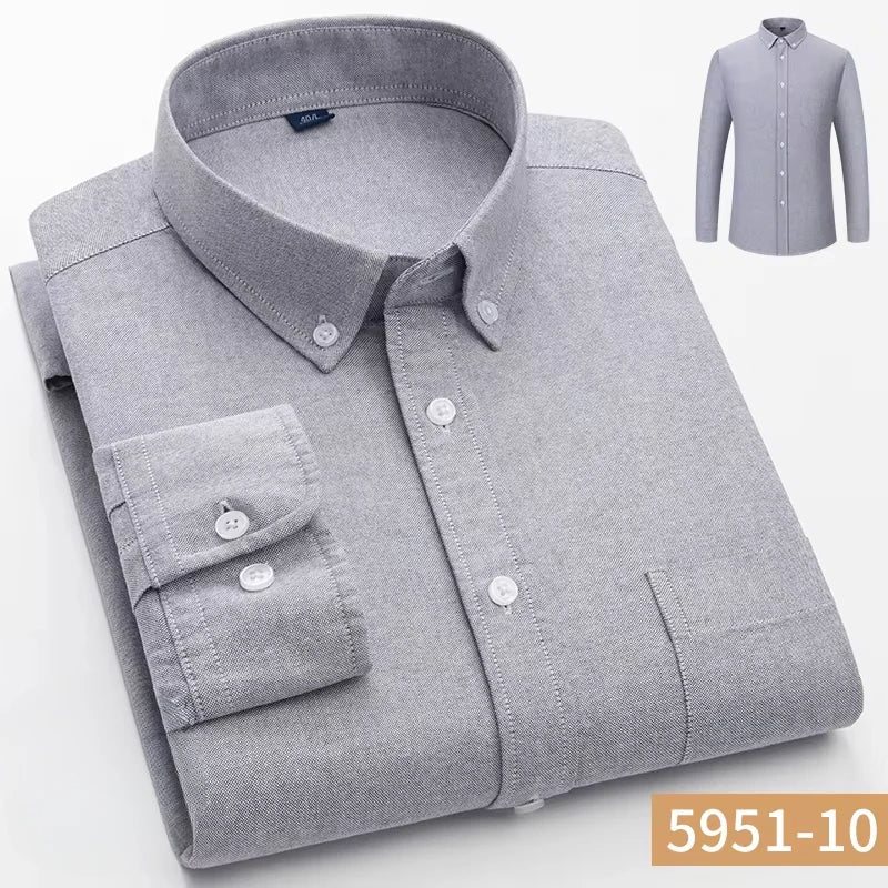 100%cotton Oxford long sleeve shirts for men long-sleeve slim fit formal plain shirt casual elegant plaid tops black clothes