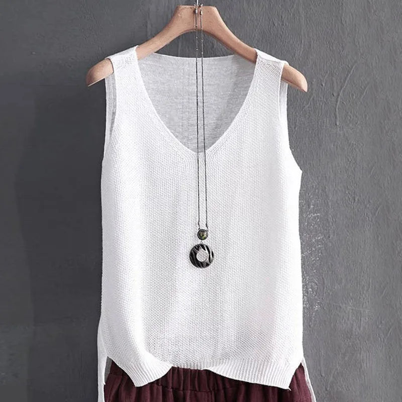 Women's Summer Sleeveless Knitted Blouse Top - V-Neck, 2024 Fashion | NZ Strylez Virtual Try-On, Blusas Mujer de Moda