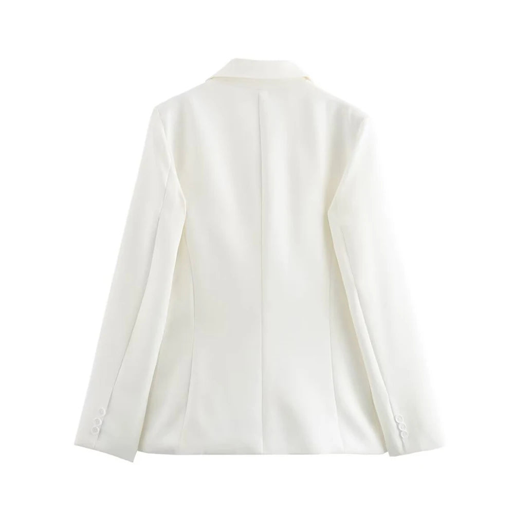 Try on Aoaiiys White Blazers for Women virtually! Elegant, single-button autumn-winter jackets with pockets—your new go-to fashion essential.