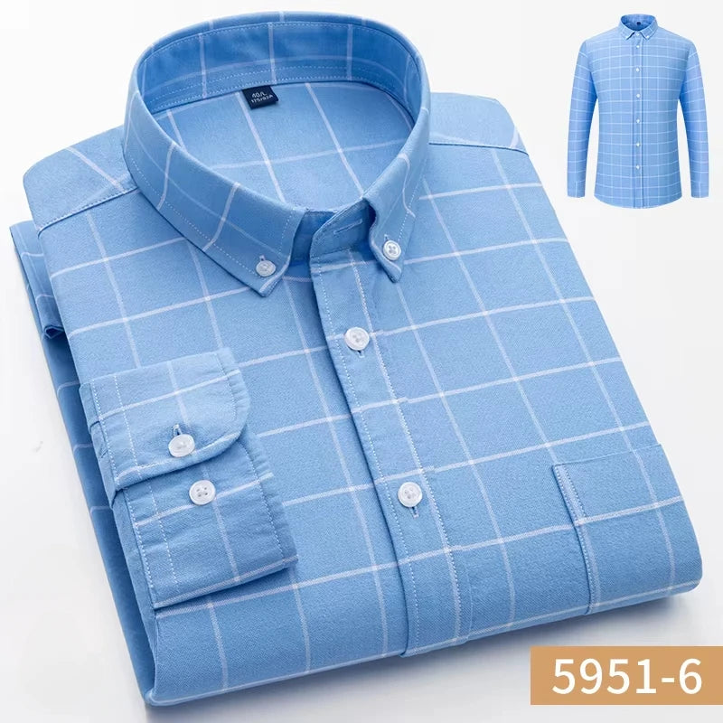 100%cotton Oxford long sleeve shirts for men long-sleeve slim fit formal plain shirt casual elegant plaid tops black clothes