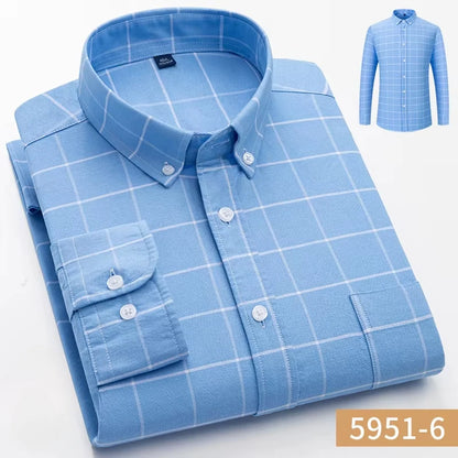 100%cotton Oxford long sleeve shirts for men long-sleeve slim fit formal plain shirt casual elegant plaid tops black clothes