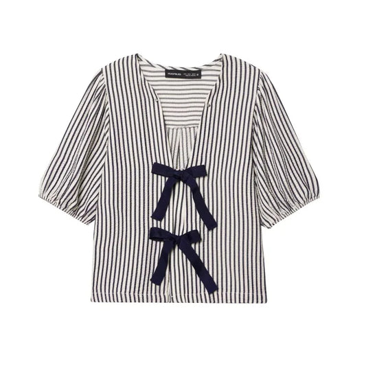 Woman Blouses Striped Chic Women Blouse Ladies Women's Top Pulovers Female Summer Short Sleeve Chiffon Pretty Office Wear