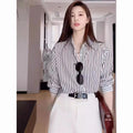 Black Striped Blouse for Women | Spring Casual Long Sleeve Top, Office/Workwear Shirt New Zealand | Strylez Virtual Try-On