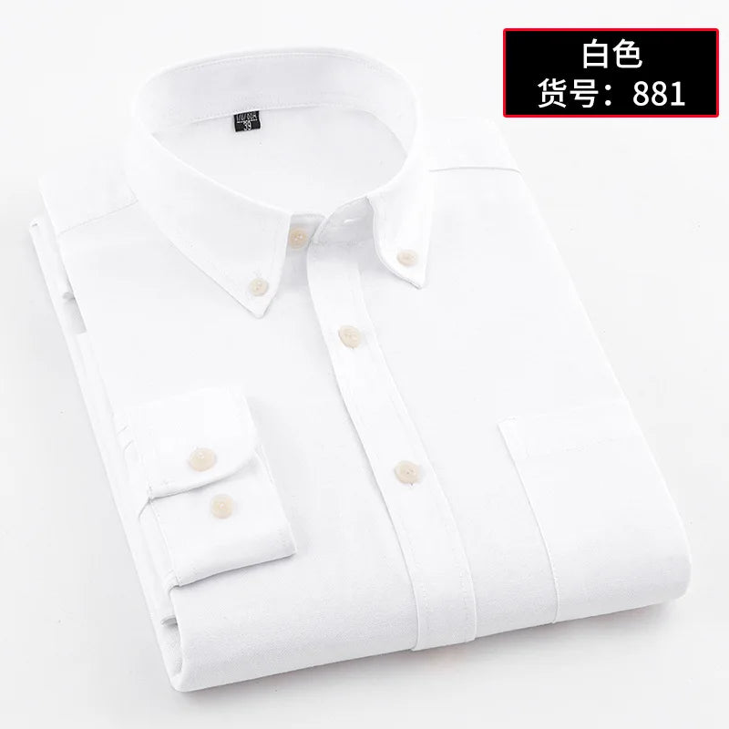 Classic Oxford Men's Shirt Cotton Long Sleeve Dress Shirts Solid Business Office Shirts Men Clothing Working Blouse 38-44 AF881