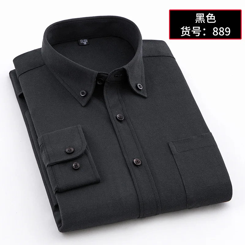 Classic Oxford Men's Shirt Cotton Long Sleeve Dress Shirts Solid Business Office Shirts Men Clothing Working Blouse 38-44 AF881