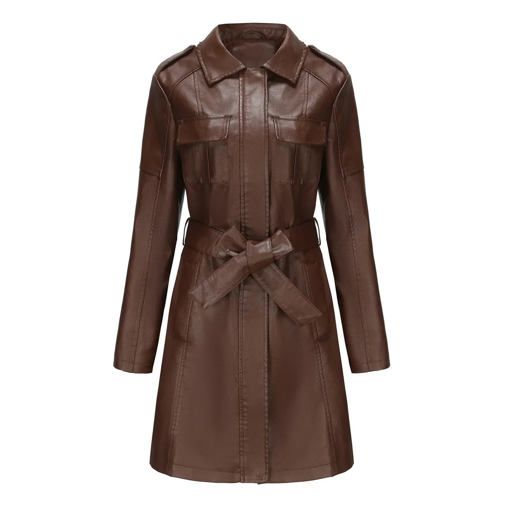 Slim Fit Faux Leather Trench Coat for Women – Try On Virtually with Strylez in New Zealand