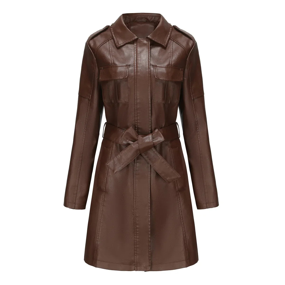 Buy Our Slim Fit Faux Leather Trench Coat with Confidence – See How It Looks on You before You Buy!