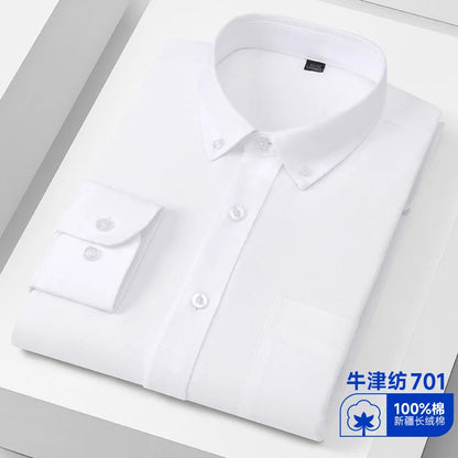 Quality New 100% Cotton Oxford Shirt Long Sleeve For Men's Social Dress Shirts Soft Comfortable Regular Fit Casual Man Clothing