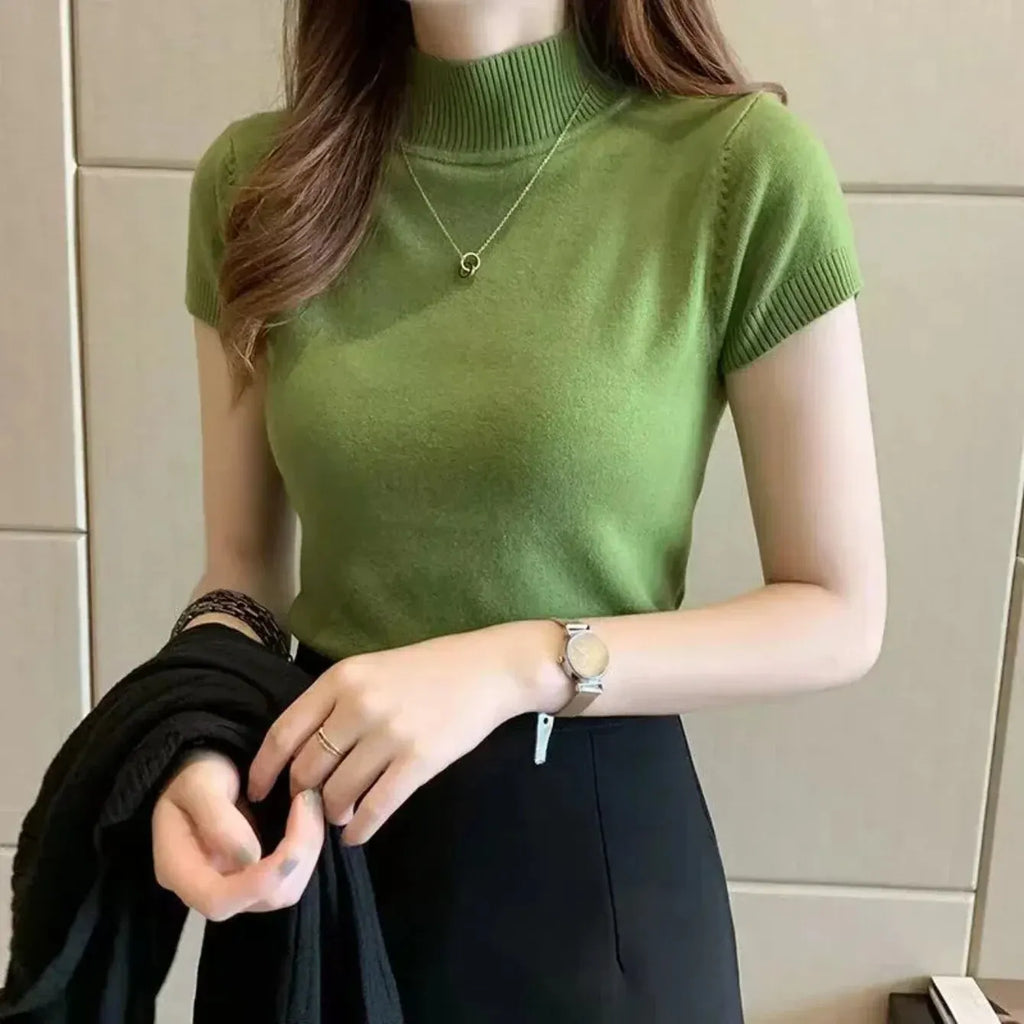 Women's Half-High Neck T‑Shirt & Jumper | Top, Korean Style, Solid Color | Spring/Summer NZ | Strylez Virtual Try-On