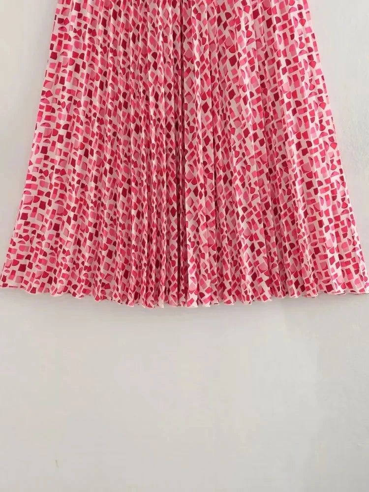 Playful Pink Pleated Midi Skirt High-Waist Ruched Fairycore for Women | Summer Evening Vibes NZ | Strylez Try-On