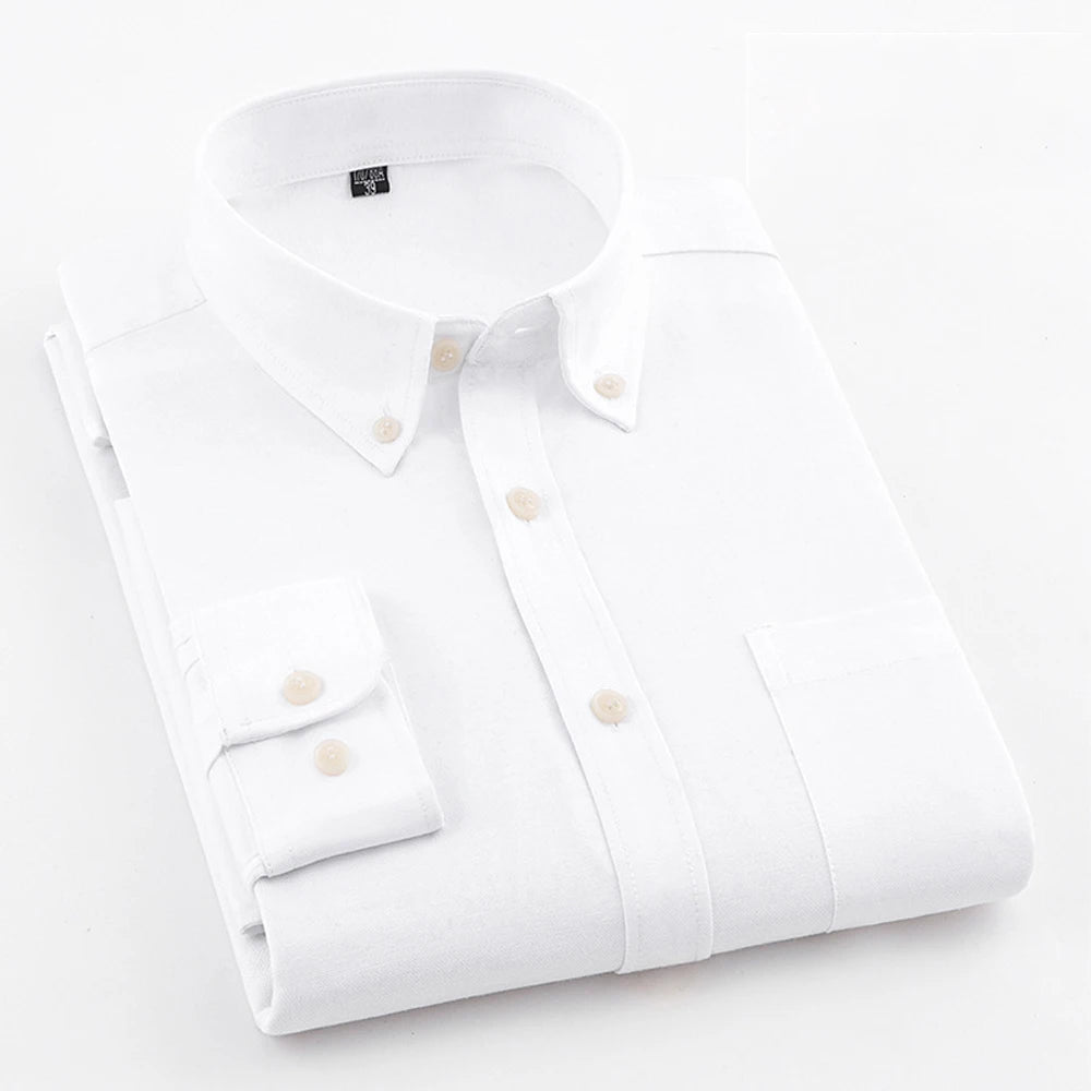 New Zealand 2025 New Oxford Men's Shirt 70% Cotton, Long Sleeve, Solid Color Turn-Down Blouse | Strylez Virtual Try-On